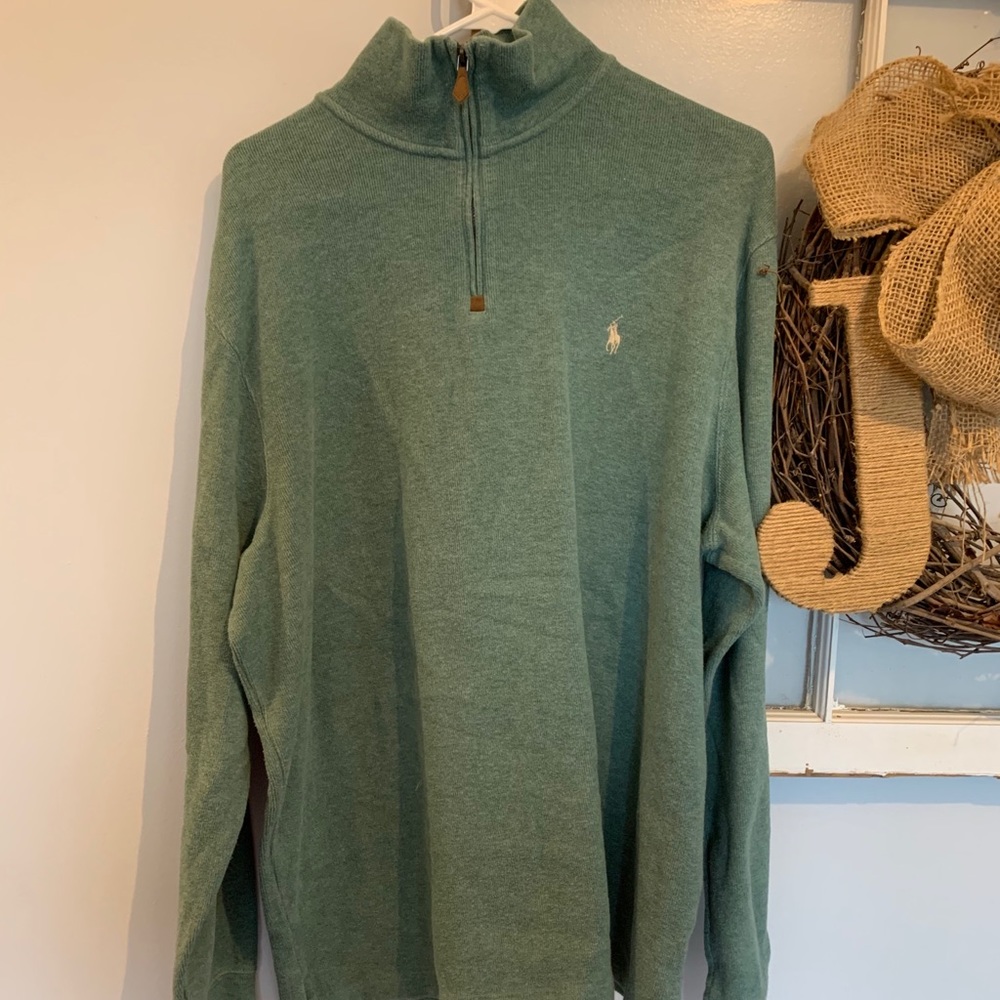 Heather green men’s Polo quarter zip sweater